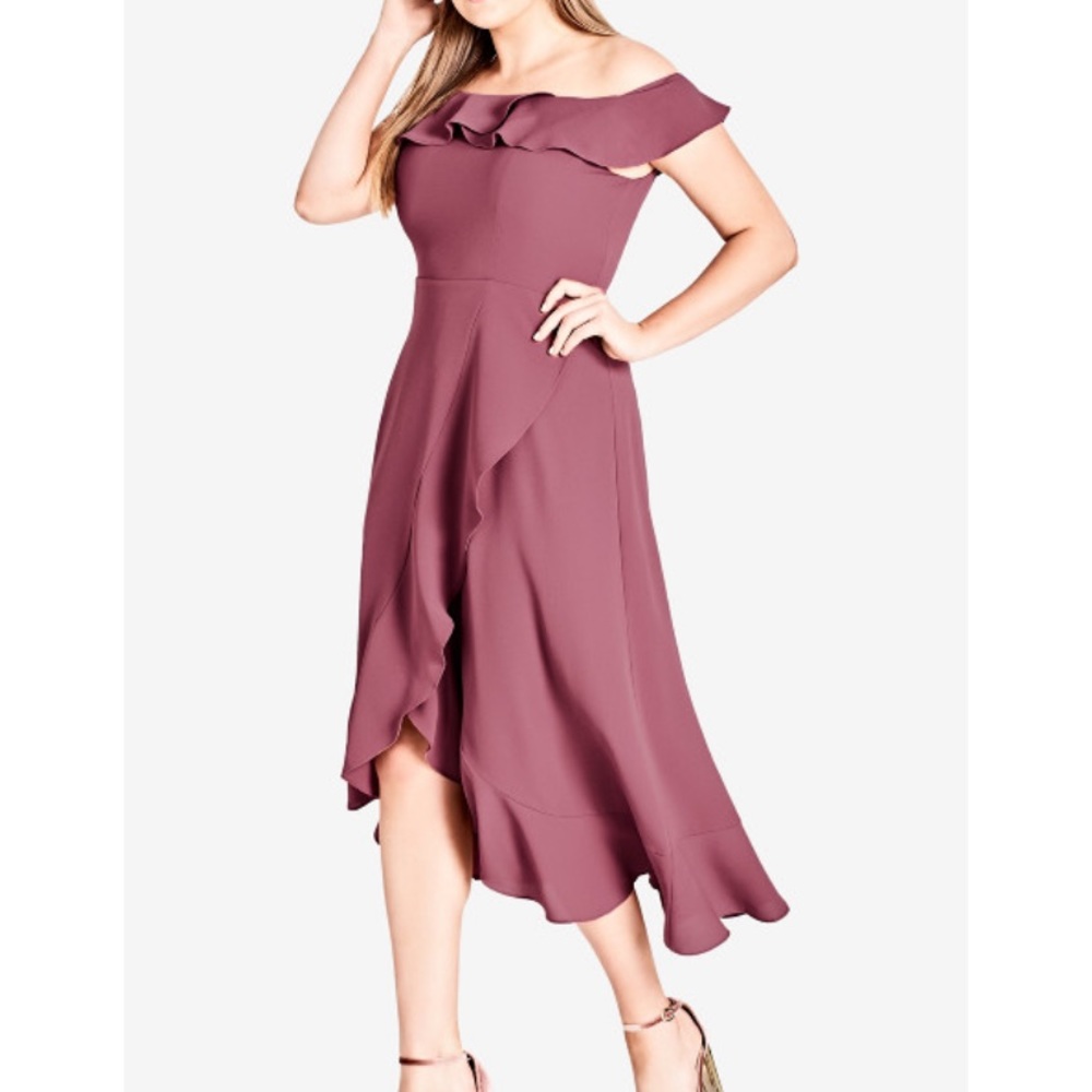 CITY CHIC Ruffle Wrap Dress ( color rose )